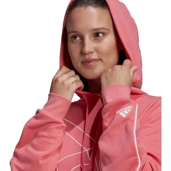 ADIDAS Women’s Giant Logo Hoodie Graphic Sweatshirt Pink White M - Picture 16 of 16